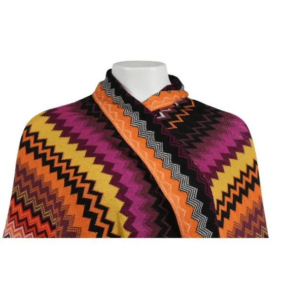 Missoni Womens Fringe Scarf Orange Purple Yellow Geometric Zigzag Wool Acrylic